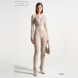 Maniere De Voir Knitted Two Tone Jumpsuit with Belt